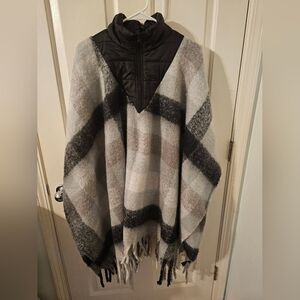 Do Everything In Love Plaid Half Zip Up Fringe Poncho One Size Winter Cozy Cover